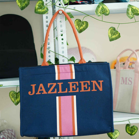 Navy Blue Printed Box Tote Bag - Uncommongifts.in